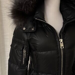 Nicole Benisti NB Series Black Down Puffer Coat Fur Hood leather trim  Womens XS